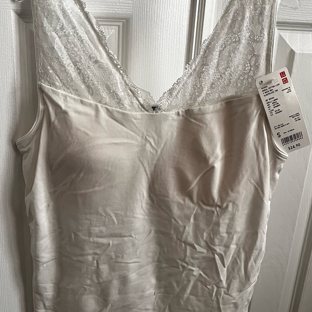 White Uniqlo Lace Trim Tank Top